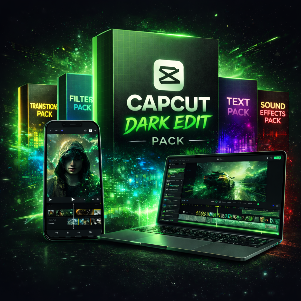 CapCut Dark Edit Pack com visual neon verde